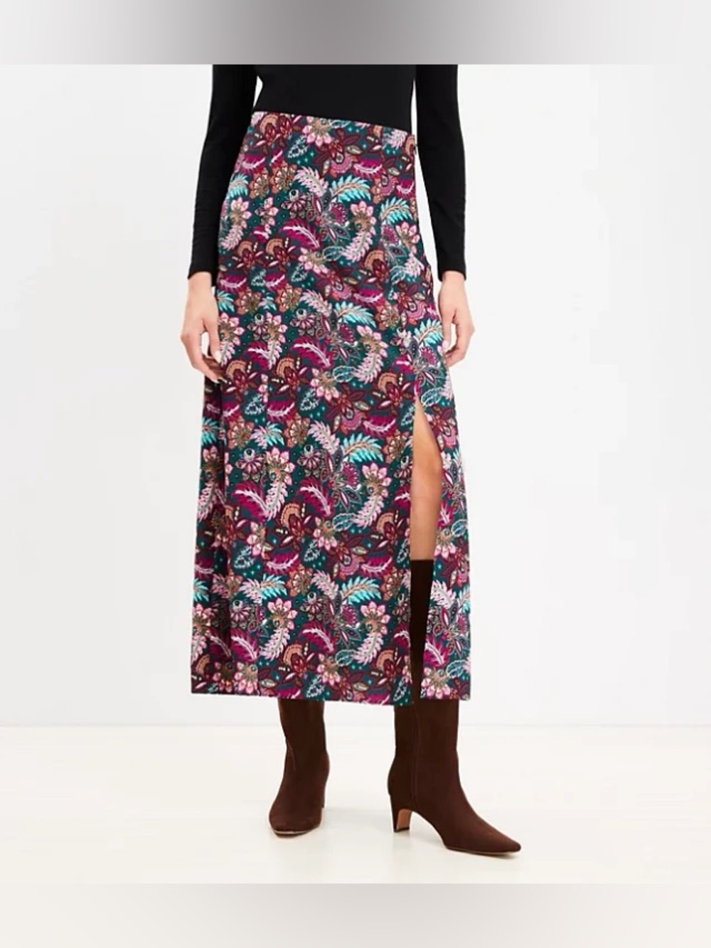 LOFT Paisley Side Slit Midi Skirt, Size 12